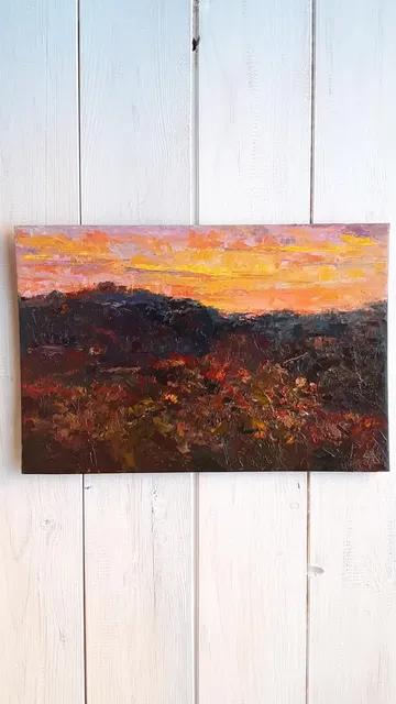 Blazing Skies Painting 8x12" ORIGINAL ART Bright Sunset Landscape
#marinachuchkoart