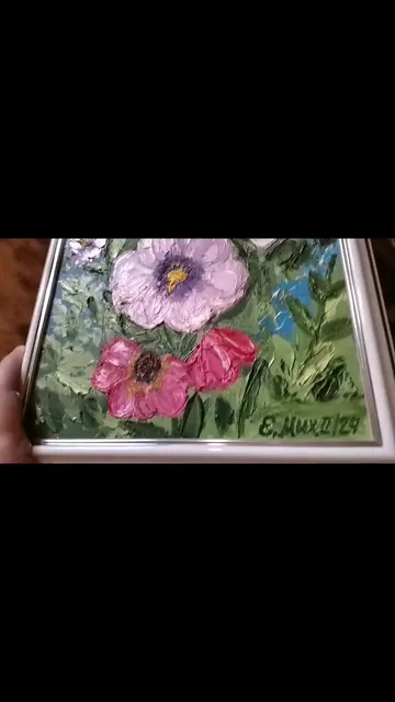 Oil painting flowers "Hollyhocks in the garden"20x20 cm, (7,87x7,87 inches) , 3D, impasto

https://ballwool.com/products/55659