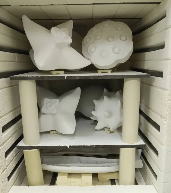 У каждого предмета всегда два обжига. Почти у каждого, у каких-то три. Первый обжиг всегда предсказуемый, достаем из печки розовенькие, а иногда беленькие крепкие тельца :) #rohde #decor #обжиг #муфельнаяпечь #jungleone #коллекция