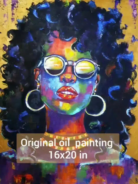 African woman with glasses 
Size:16x20 inches
This oil painting is a beautiful and unique image of an African woman wearing glasses. Gold bright colors and expressive strokes with a palette knife
The intricate details and bold colors capture the essence of her culture and add a touch of elegance to any space.

You can buy this original oil paintings using the link

https://ballwool.com/products/68684