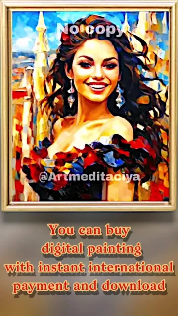 The digital abstract textural paintings "Carmen" in the style of oil painting with a palette knife

The digital abstract textural paintings "Carmen" in the style of oil painting with a palette knife on an abstract background. 

This one-of-a-kind piece showcases an impasto style, created with a palette knife and painted in vibrant oil colors on an abstract yellow-orange-red - blue - brown background with gold. The focal point of the painting is a dynamic Spanish brunette.

You can print a photo and use it as an image at home or in a public space. The colors may vary depending on the characteristics of the monitor used. The print quality depends on the printer used. I recommend checking the quality of the products using a monitor and printing the purchased products on high-quality printers. 

Since artistic prints are applied to paper of different sizes in different proportions, minor differences in design and size of the drawing are possible.

You can apply a print to textiles by creating an individual piece of style or decor, for example in the form of a shawl, a shopper's bag or a decorative pillow or an interior panel.

This is a digital image, which means that it can be downloaded immediately after purchase and reused without any additional fees. You can print a photo and use it as an image at home or in a public space.

🖼️🌍🕊️ Welcome to the Artmeditaciya gallery!

My name is Evgeniya Mikhailova.  
I invite you to get acquainted with my works and hope that you will like them. If you have any questions, do not hesitate to contact me. I create 3d pasty impasto canvases and energy paintings in mixed oil technique. You can choose the technique that attracts you the most by subscribing to the store.

👛💲 Buy a ready-made handwork. I wish you creative inspiration and successful shopping! Instant download.

👛💲 You can buy digital paintings with instant international payment and download, as well as physical paintings with quick shipment from the Moscow region of Russia by clicking on the link👇 

🔗https://bal