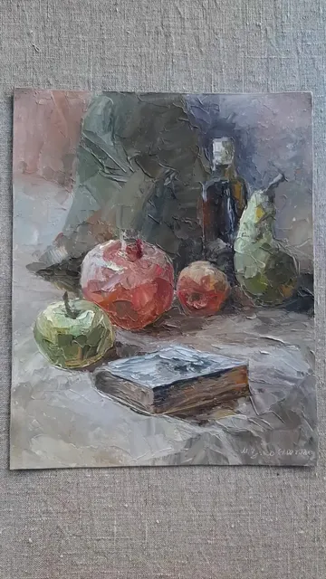 Apple Pomegranate Painting 11,3x9,1" ORIGINAL Kitchen Artwork Hand Made
#marinachuchkoart