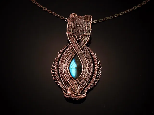 Labradorite pendant for women Wire wrap copper necklace Handmade artisan jewelry