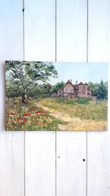 Cottage Painting 8x12" ORIGINAL ART House Sunlit Landscape Hand Painted
#marinachuchkoart