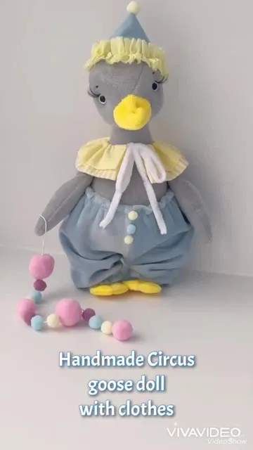 Handmade Plush Soft Birthday Goose. Stuffed Animal Toy. Geese with Circus Style Clothes.