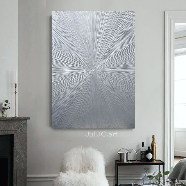 Silver Rays textured art Light Silver Glittery painting on canvas