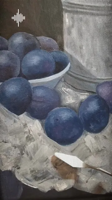 Oil painting "Still Life with plums", canvas on a stretcher, 12*16 inches (30*40 cm)