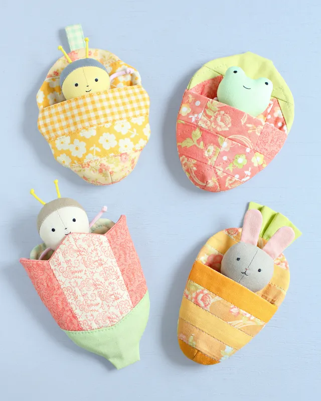 Those ‘too-precious-to-toss’ fabric bits? This is their destiny! Make these pocket-sized "homes" and tiny stuffed animals from fabric scraps left from other sewing projects. New sewing patterns are available in my store!