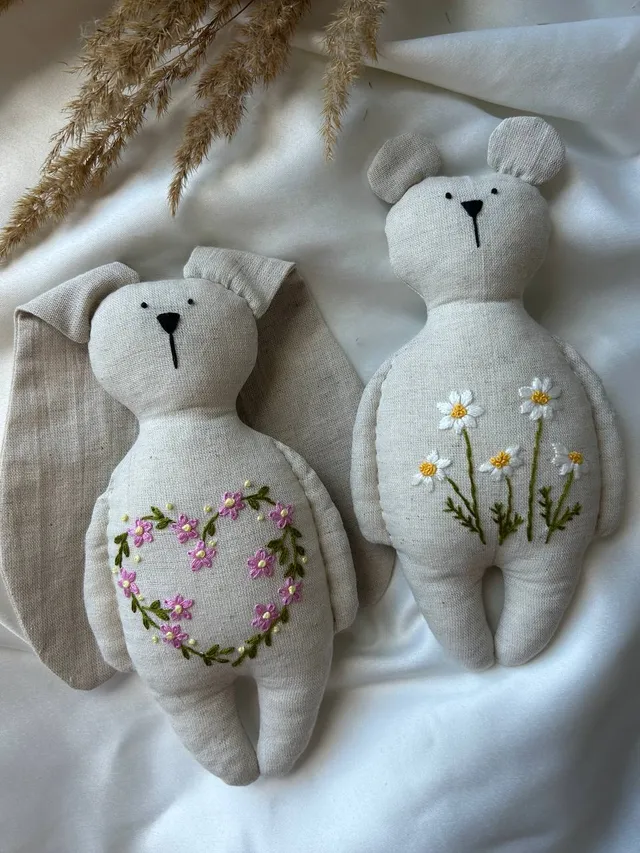 Linen bunny and bear
