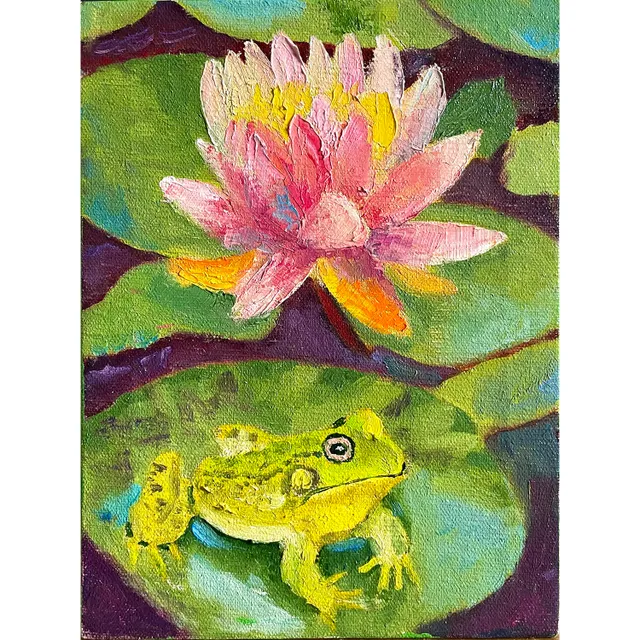My original oil painting "Lily pond and frog" https://ballwool.com/products/50985