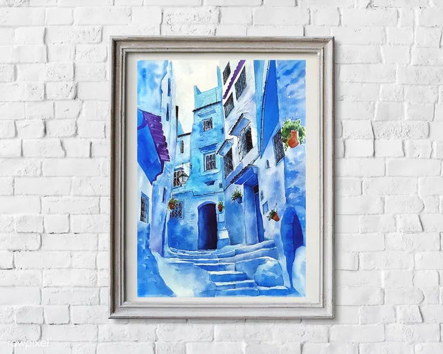 Chefchaouen or the Blue City of Morocco 🇲🇦

The business card of this Moroccan town is 50 shades of blue and light blue.

There is still no consensus on why he is like this.
Just as there is no specific time when it became like that.

I've read different versions.

None of them explains the reason for Chefchaouen's color scheme.

One version says that this is a tribute to the Mediterranean Sea. 
Which one is strange because the town is not seaside.

According to the second version Chefchaouen has the color of water, and according to the third - the color of the sky.
I suspect that these are the inventions of either guides or copywriters 

There is also an opinion that Chefchaouen was given a blue color to scare away mosquitoes. It seems like mosquitoes treat blue badly and accordingly behave less audaciously.

And this version is not the most fun!🤦♀️

The most stupid version (for me) was the one that back in the XVI century Sultan Ahmad al-Mansur al-Zahabi, whose reign is called the "golden age" of the country, visited Surgut. It's not the most interessting russian town.

And he was so amazed by the beauty of the Surgut entrances that he could not resist, returned to his home in Morocco and ordered his hometown to be painted blue. 

The XVI century and the beautiful blue entrances of Surgut. Which the Moroccan Sultan was jealous of, can you imagin? :-D

I could also add that since then Shefshauen and Surgut have been twin cities, but I won't.
I've already written enough nonsense here. Of course it's not mine but...nevertheless.

Meanwhile, Chefchaouen  is one of a kind.
It's very atmospheric, very photogenic...

I've been wanting to draw it for a long time — and now I've drawn it.

It looks like the halls of the Snow Queen in the eastern version  

I like it.
I would also like to walk around Chefchaouen; take pictures of the streets, feel its unusual atmosphere...

And once again I wonder: why is it like this?

Art Café