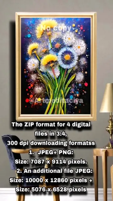 Digital abstract 3d texture painting "Dandelions". Textural image of multicolored dandelions on a dark blue background with colorful bright drops in the style of oil painting with a palette knife, impasto.

Instant download. You can buy digital 3d paintings with instant international payment processing using the link 👇

https://ballwool.com/products/66957