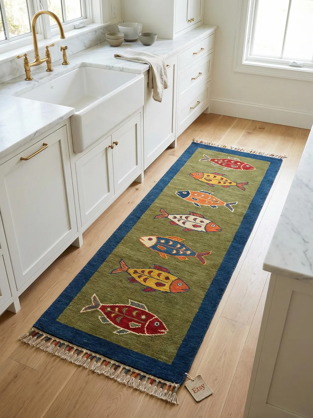 Fish Tuft Rug Hand Tufted Fish Pattern Wool Kitchen Hallway Runner Rug