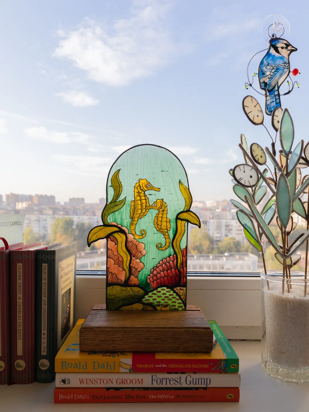 Stained glass panel Aquarium, Suncatcher, Glass home decor