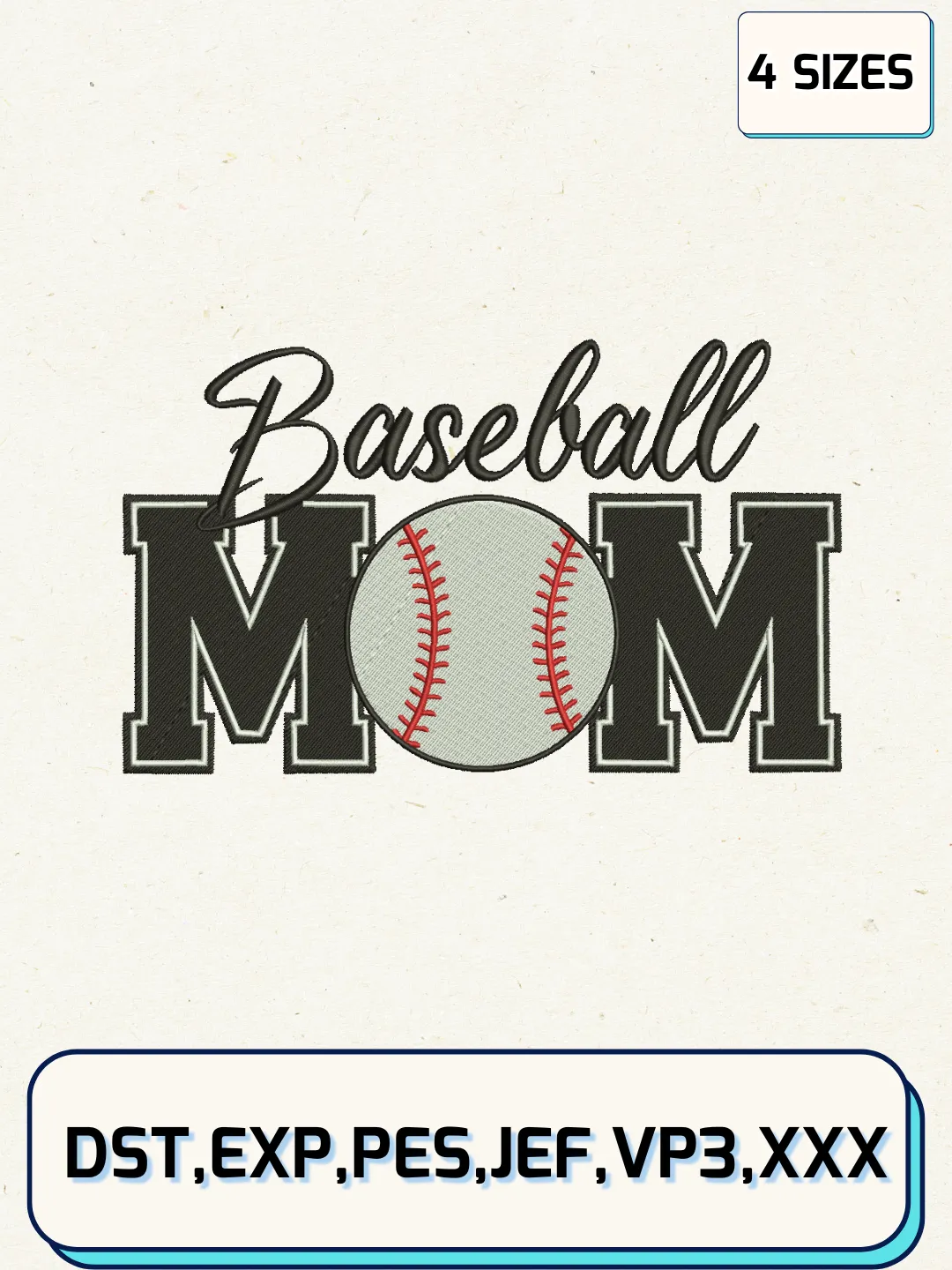 Baseball Mom Embroidery Design Files, Mother's Day Logos Embroidery Designs, Machine Embroidery Files, 4 Sizes