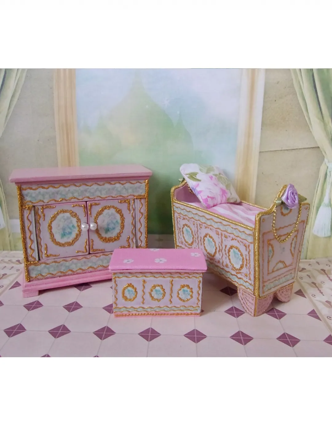 Dollhouse roombox furniture. Furniture for dolls. Furniture set.1:12