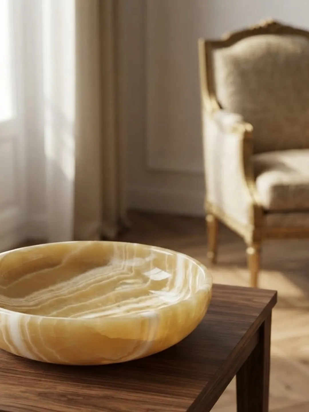 Golden Nile Bowl — Handmade Egyptian Onyx Decorative Bowl