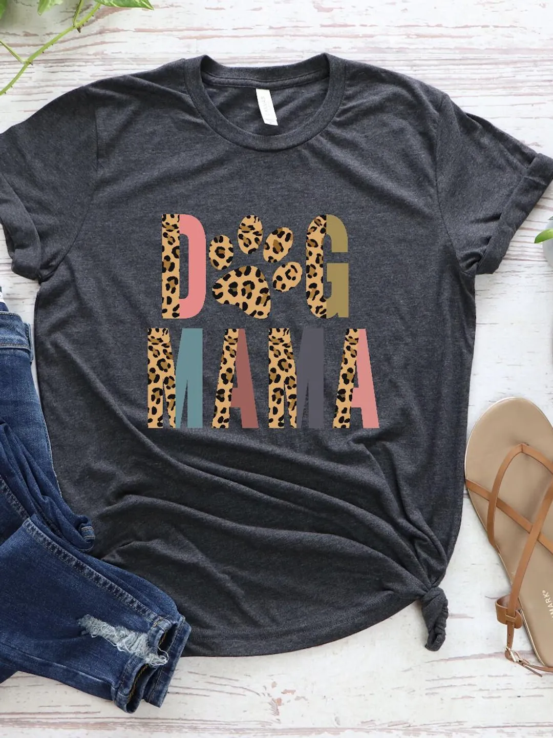 Dog Mama T-Shirt: Leopard Paw Print, Casual Cotton Tee