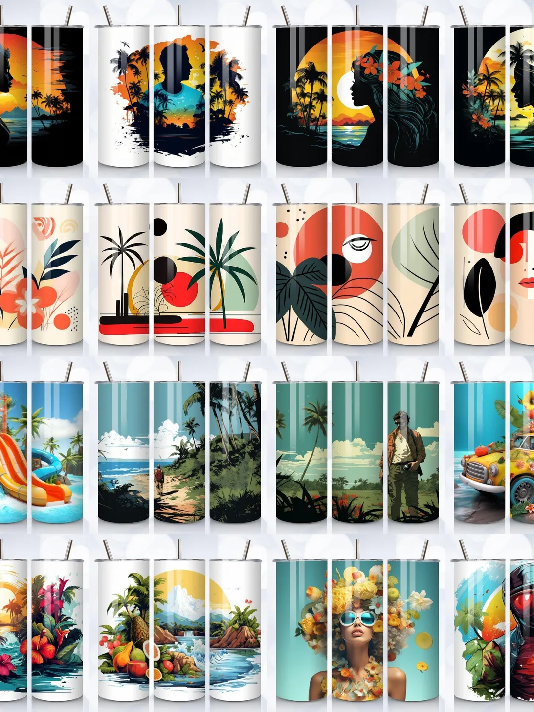 Tropical Tumbler Wrap Bundle | Island Vibes Sublimation Designs (PNG)