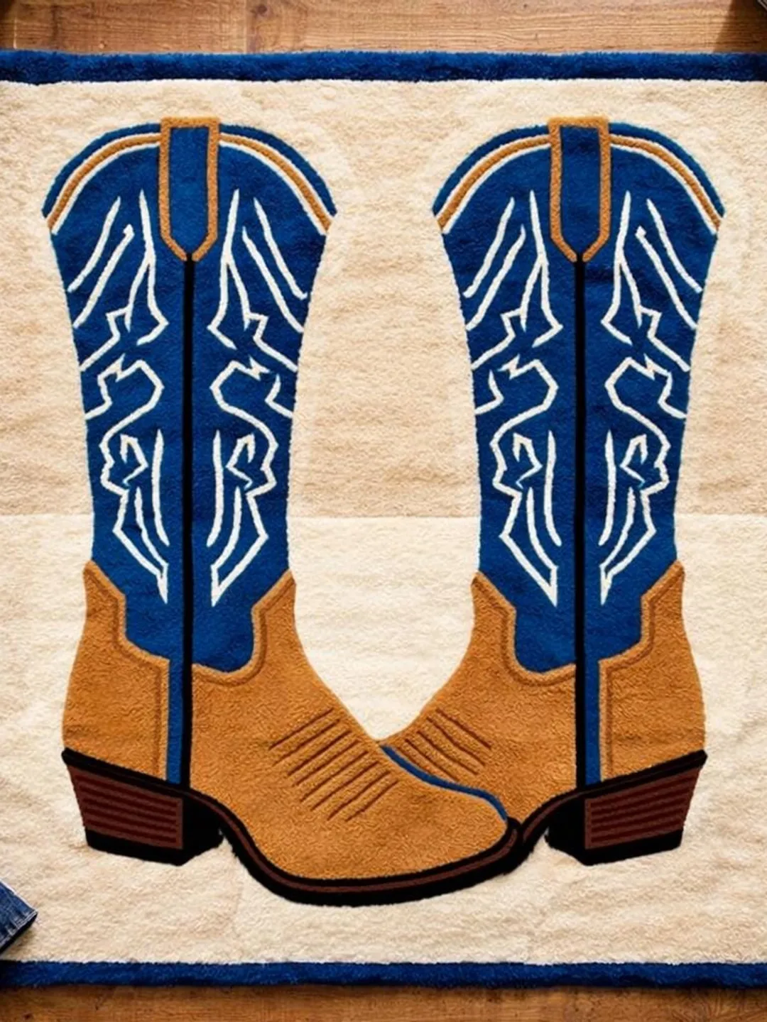 Handmade Tufted Cowboy Boot Western Home Decor Rug