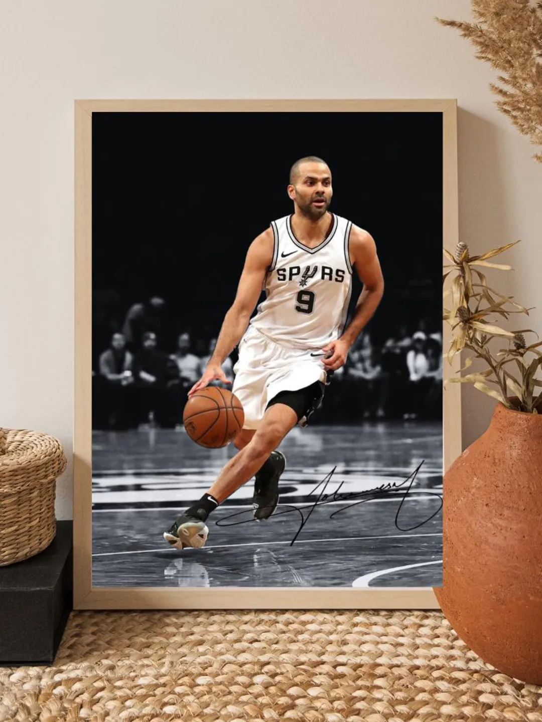 Tony Parker NBA Champion Walnut Art Basketball Portrait