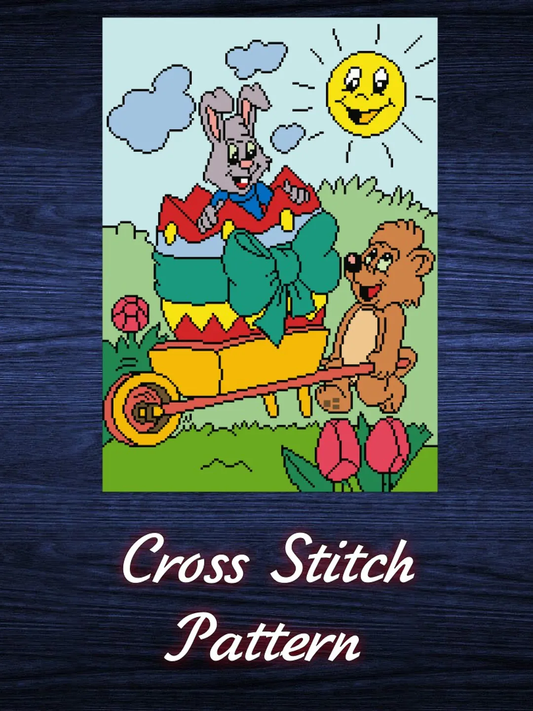Happy Easter cross stitch pattern pdf, Banny embroidery DIY Easter ...