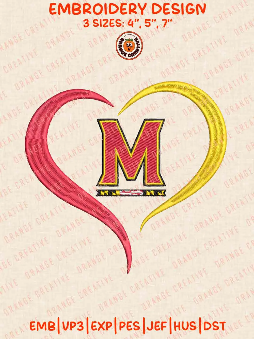 Maryland Terrapin Heart Embroidery Design Files, Football Logos Embroidery Designs, Sport Machine Embroidery Files, 3 Sizes, Custom Sizes, Instant Download