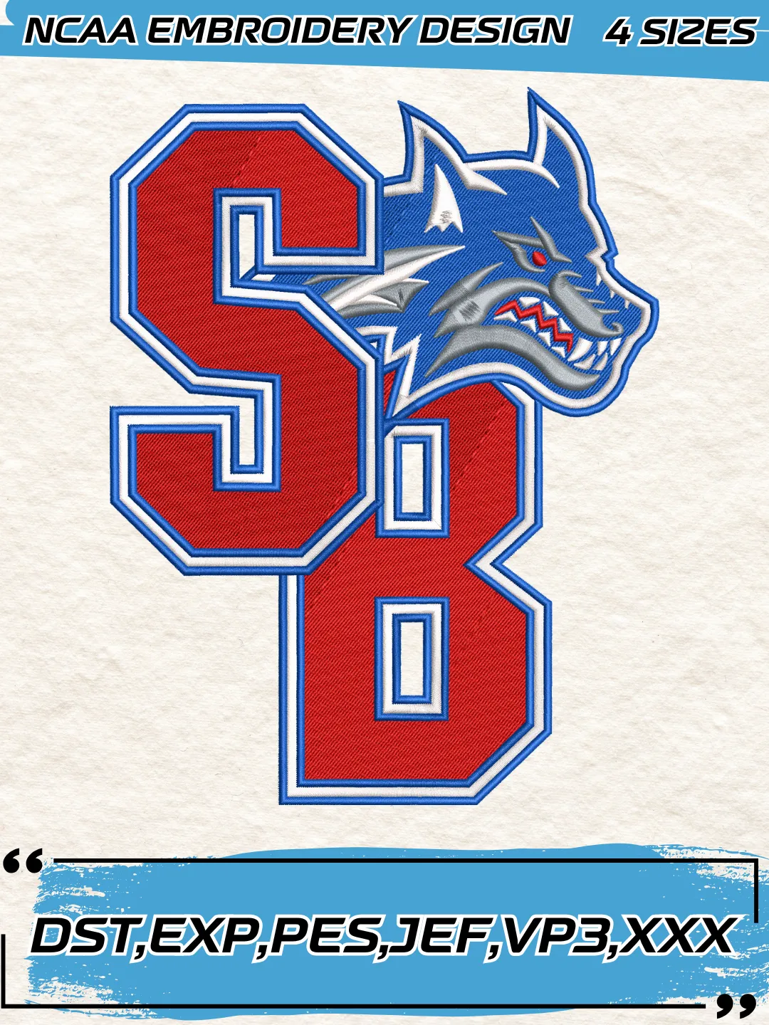Stony Brook Seawolves Secondary Logo Embroidery Designs,NCAA Logo Embroidery Design,Machine Embroidery Design File,4 Sizes, Digital Download