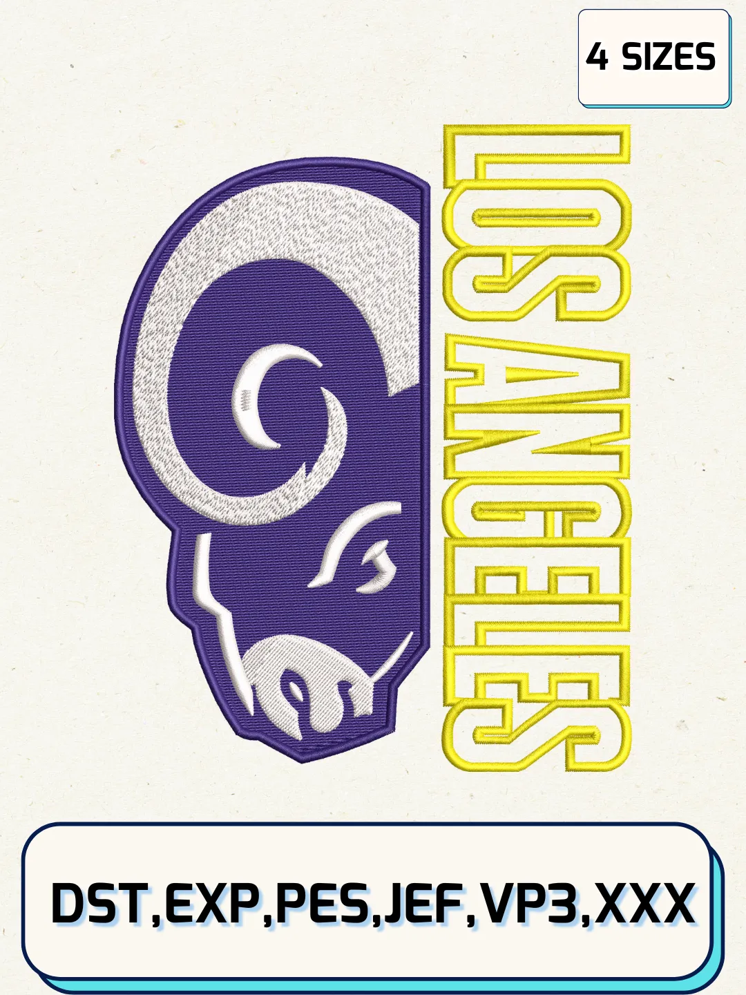 Los Angeles Rams Football Skyline Embroidery Design Files, NFL Logos Embroidery Designs, Machine Embroidery Files, 4 Sizes