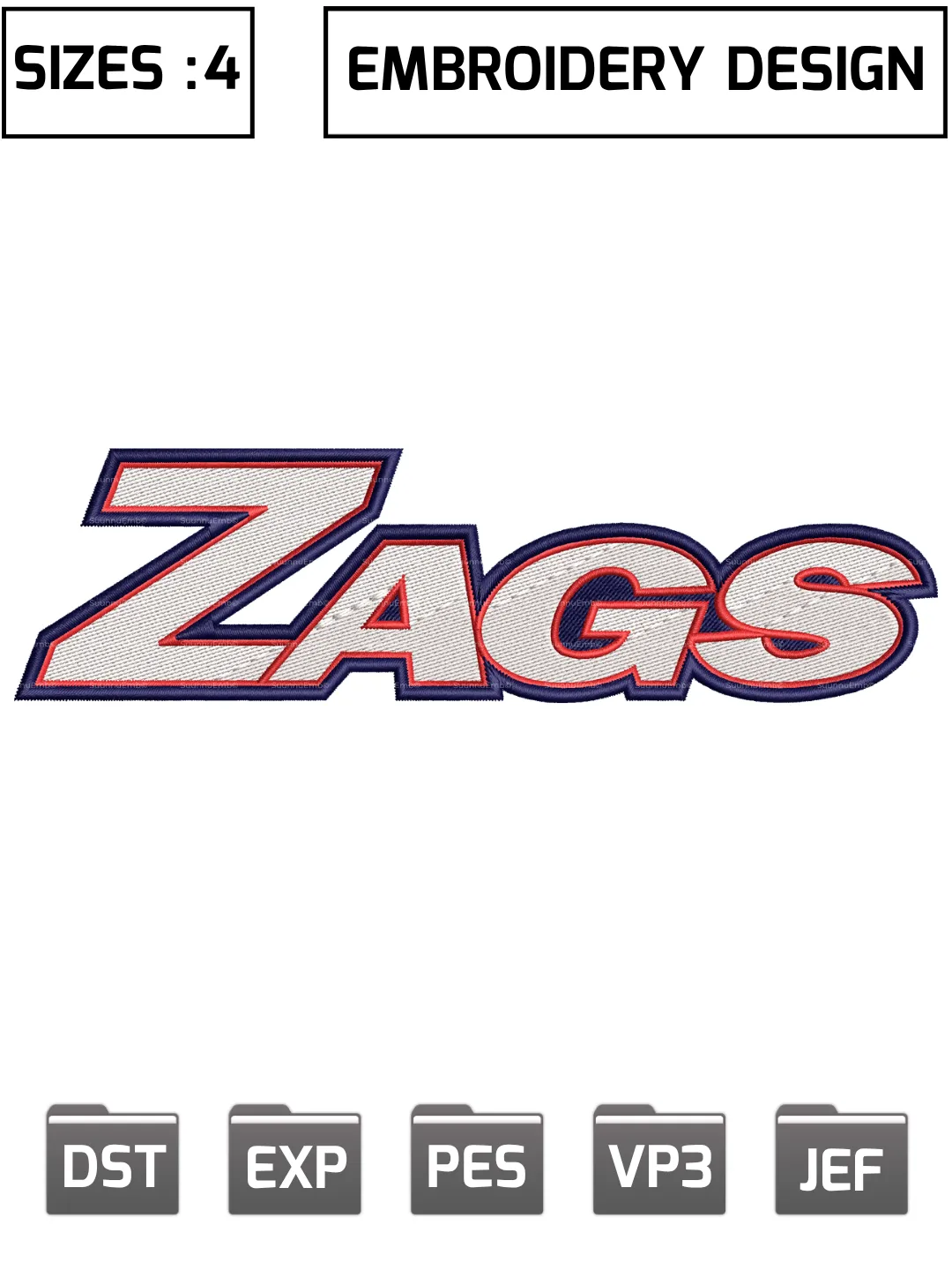 Gonzaga Bulldogs Embroidery Design,Machine Embroidery Design File,4 Sizes, Digital Download