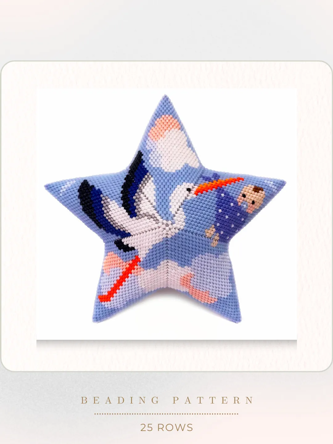 3D Peyote Star Stork Beading Pattern, Beadwork Bird Ornament