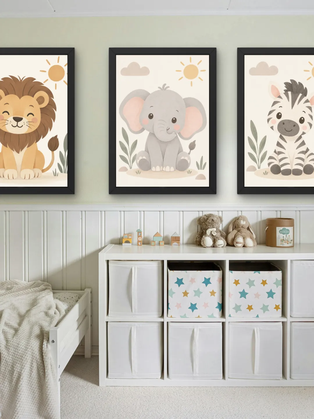 Safari Animal Wall Art Set of 3, Lion Elephant Zebra Nursery Prints, Safari Jungle Animal Printable, Kids Room Decor, Baby Nursery Art