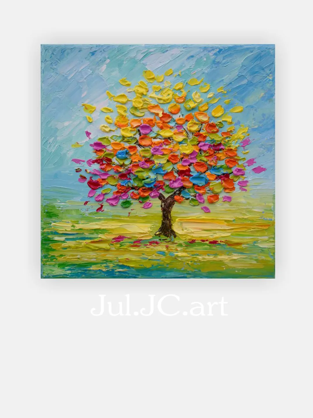 鹿の親子 F25油彩画 風景画 oil painting art 秋日和》F4 油彩 #木 #樹