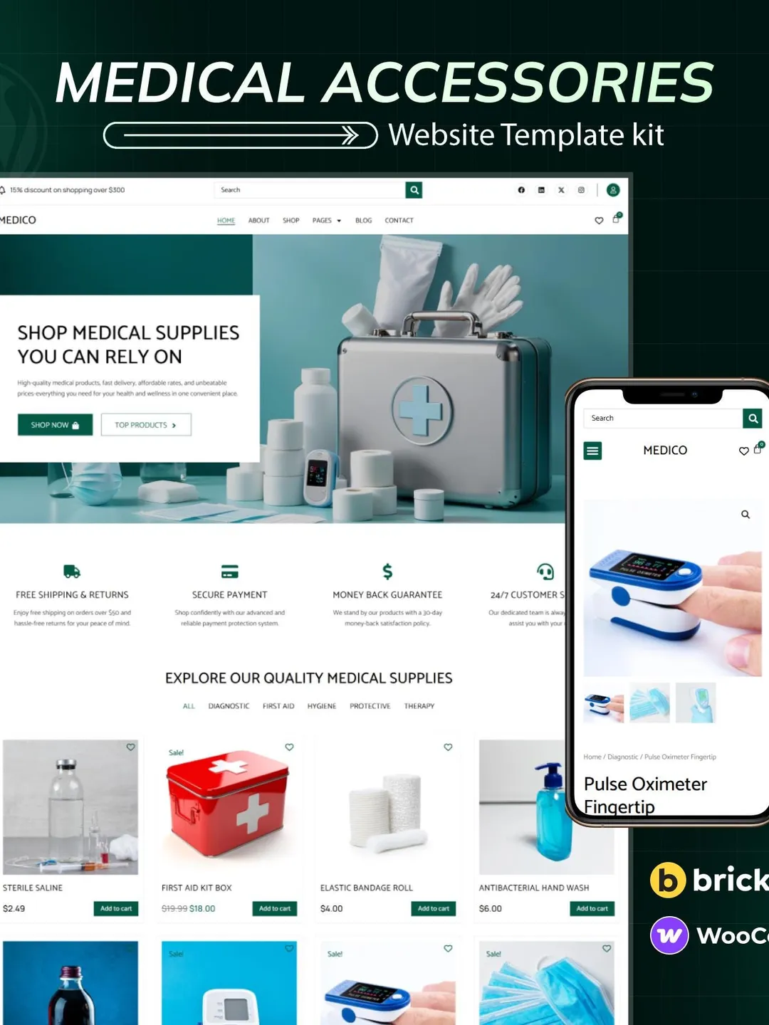 Medical Accessories Shop WordPress Bricks Builder Template Kit | Healthcare Store & Ecommerce Website Template