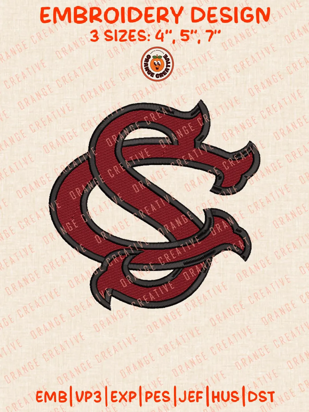 NCAA South Carolina Gamecocks Logo Embroidery Design, NCAA Team Embroidery Design, Machine Embroidery Design File, 4 Sizes, Custom Size, Digital Download