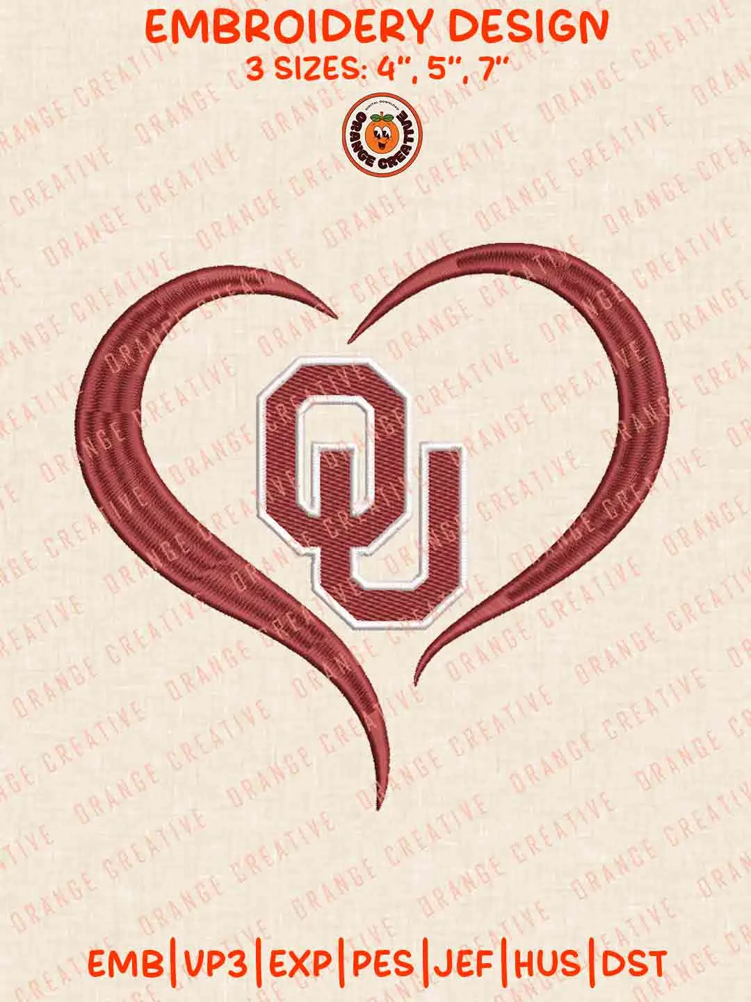 Oklahoma Sooner Heart Embroidery Files, Football Embroidery Designs, College Sport Machine Embroidery Files, 3 Sizes, Custom Sizes, Instant Download