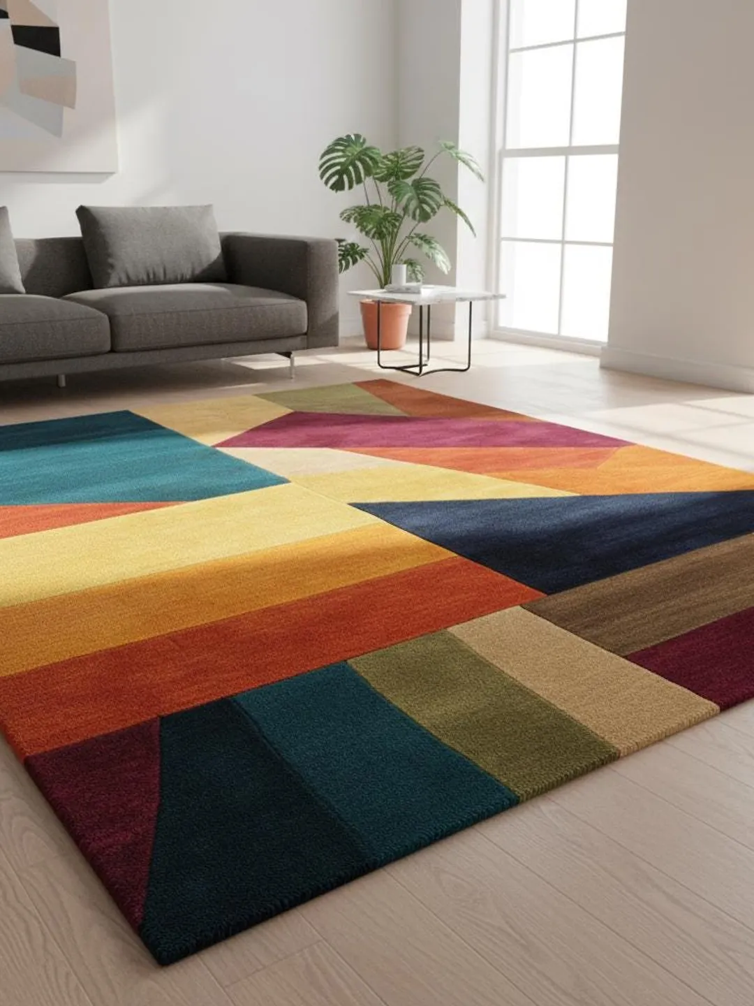 Geometric Abstract Area Rug: Modern Colorful Patchwork Carpet Teppich