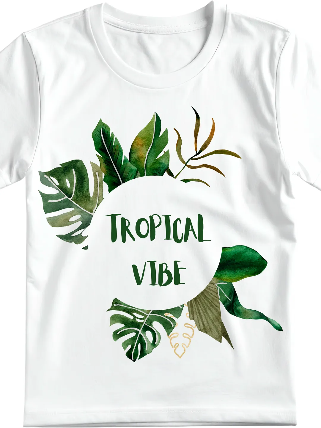 T-Shirt Design White and Green Watercolor Leaves Happiness T-Shirt Nature Graphic Tee