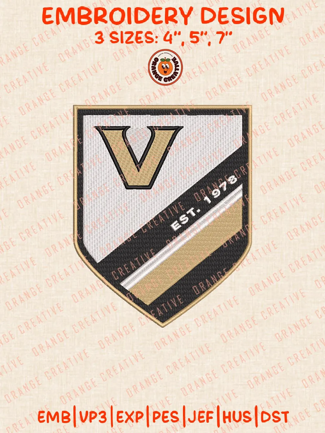 NCAA Vanderbilt Commodores Est 1978 Embroidery Design, NCAA Team Logo Embroidery Design, Machine Embroidery Design File, 4 Sizes, Custom Size, Digital Download