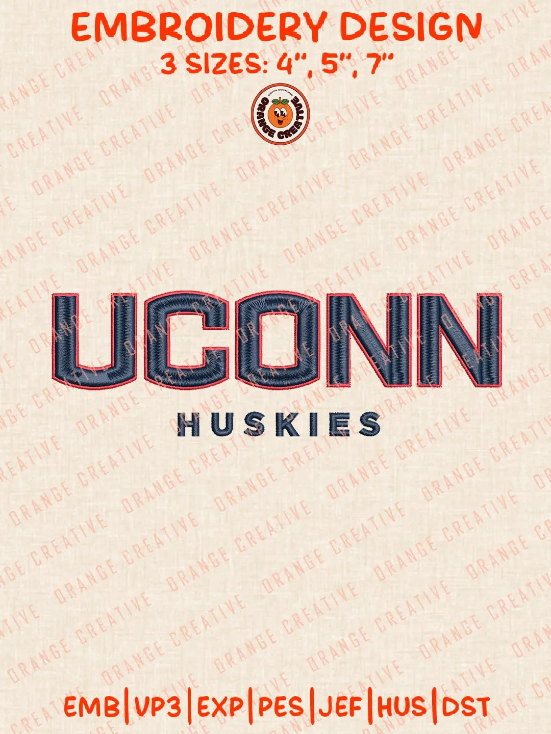 UConn Huskies Text Embroidery Design, NCAA Team Logo Embroidery Design, Machine Embroidery Design File, 4 Sizes, Custom Size, Digital Download