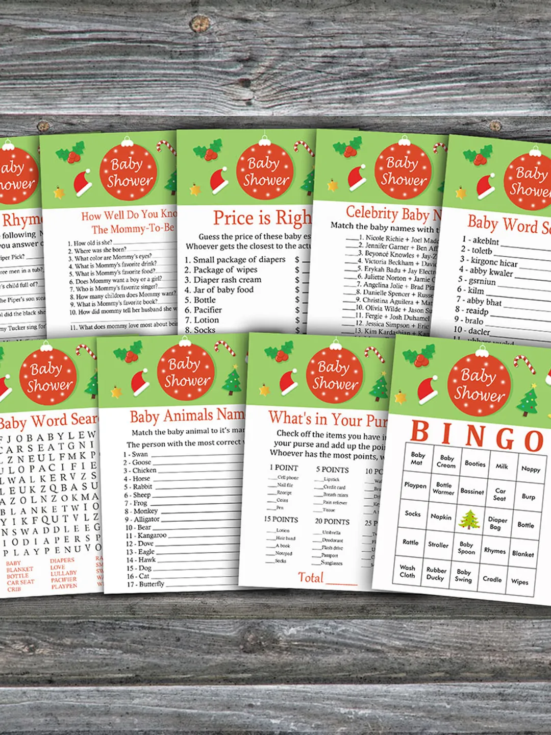 Merry Christmas baby shower games bundle,Winter themed Baby Shower games package,Fun Baby Shower Games,9 Printable Games