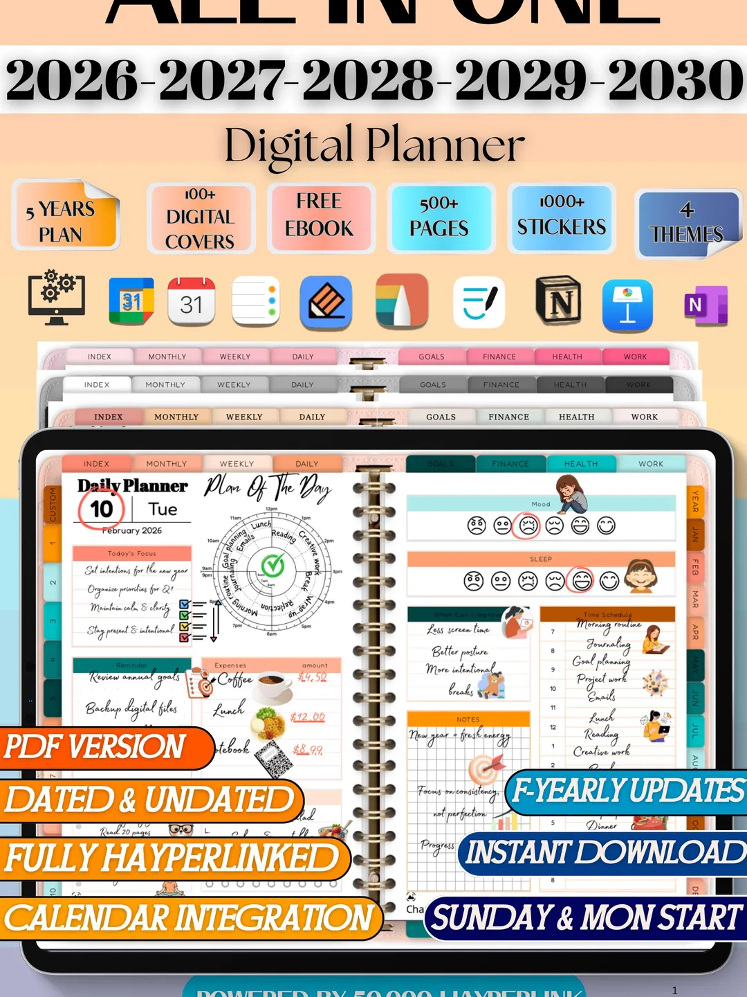 2026-2027 Digital Planner Bundle: Undated, Monthly, Weekly, Daily ...