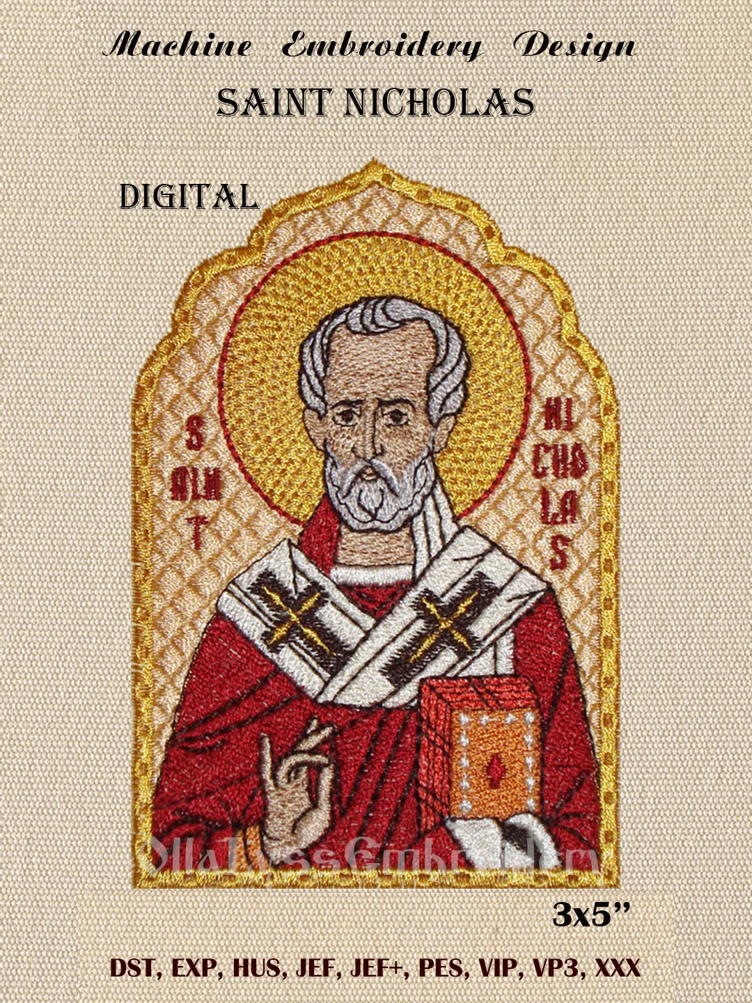Saint Nicholas icon embroidery design