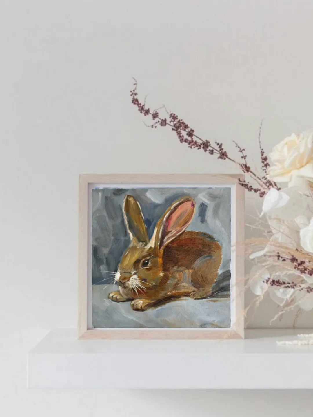 Original painting Animal Wildlife Rabbit Hare Portrait Easter Afford wall art