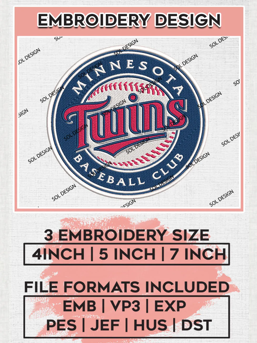 MLB Minnesota Twins Team Wordmark Logo Embroidery Design, MLB Minnesota Twins Embroidery files, Baseball Team, Minnesota Design, Digital Download