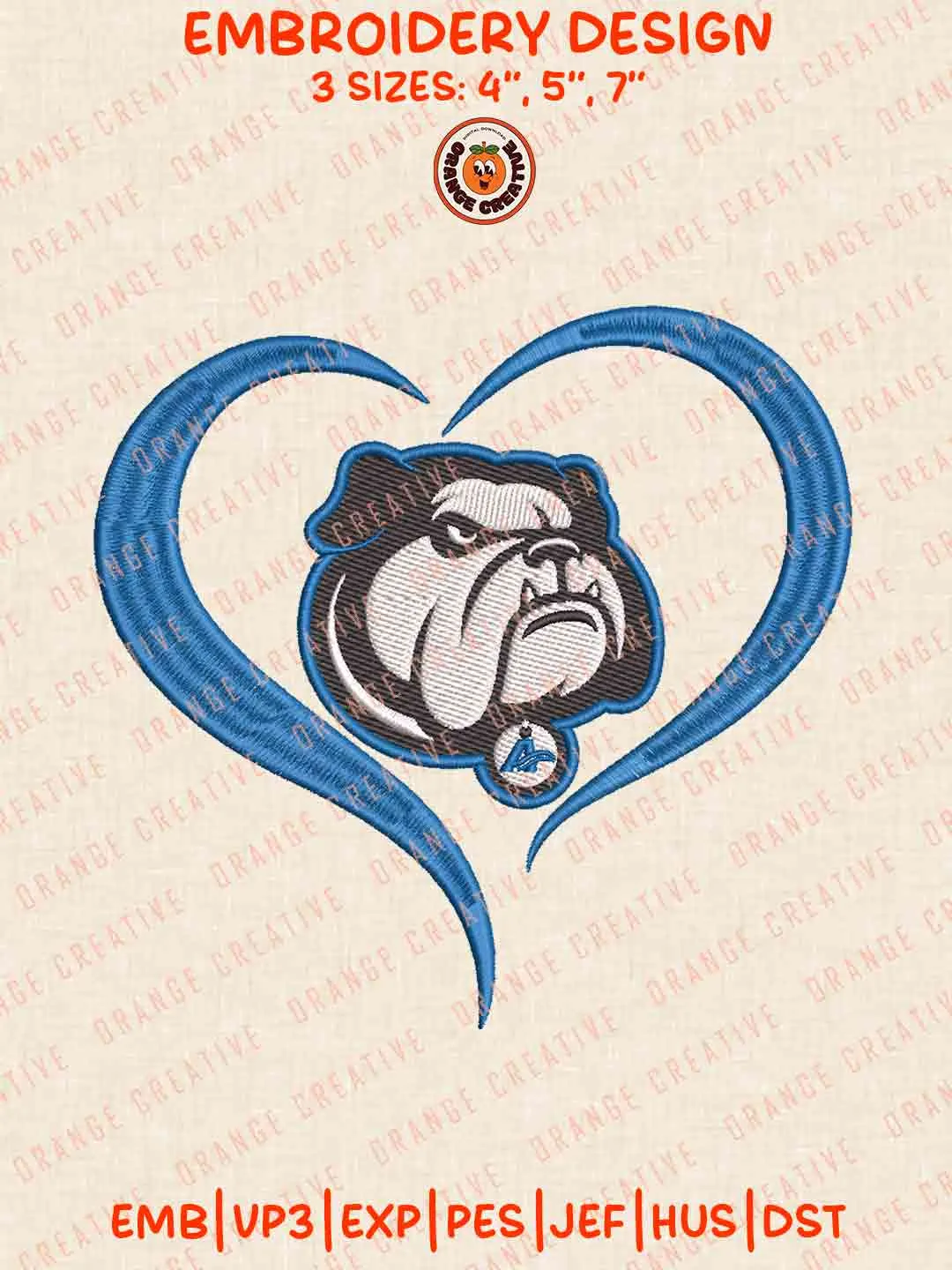 UNC Asheville Bulldog Heart Embroidery Design Files, Football Logos Embroidery Designs, Sport Machine Embroidery Files, 3 Sizes, Custom Sizes, Instant Download