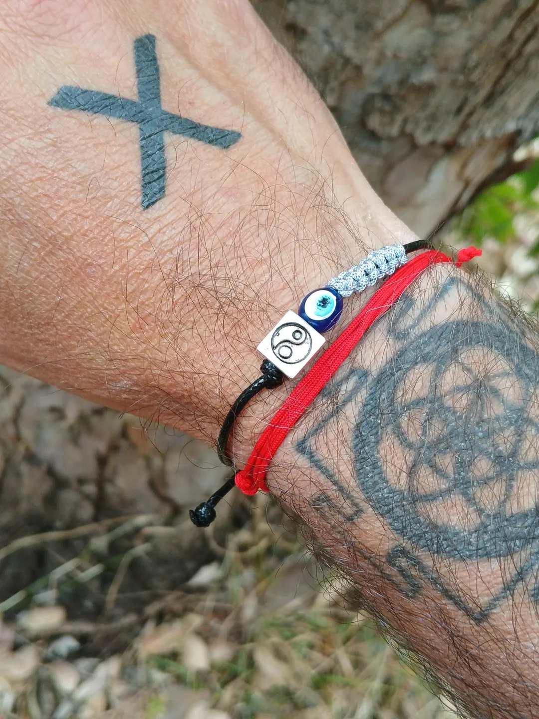 Symbol And Evil Eye Bead Men's Bracelet Adjustable Water Resistant