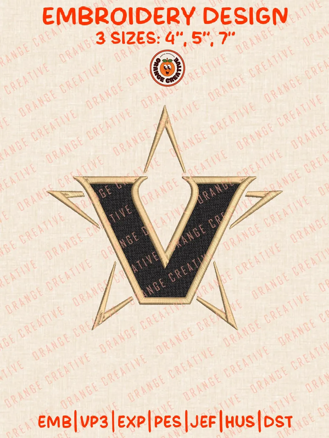 Vanderbilt Commodores Embroidery Design, NCAA Team Logo Embroidery Design, Machine Embroidery Design File, 4 Sizes, Custom Size, Digital Download