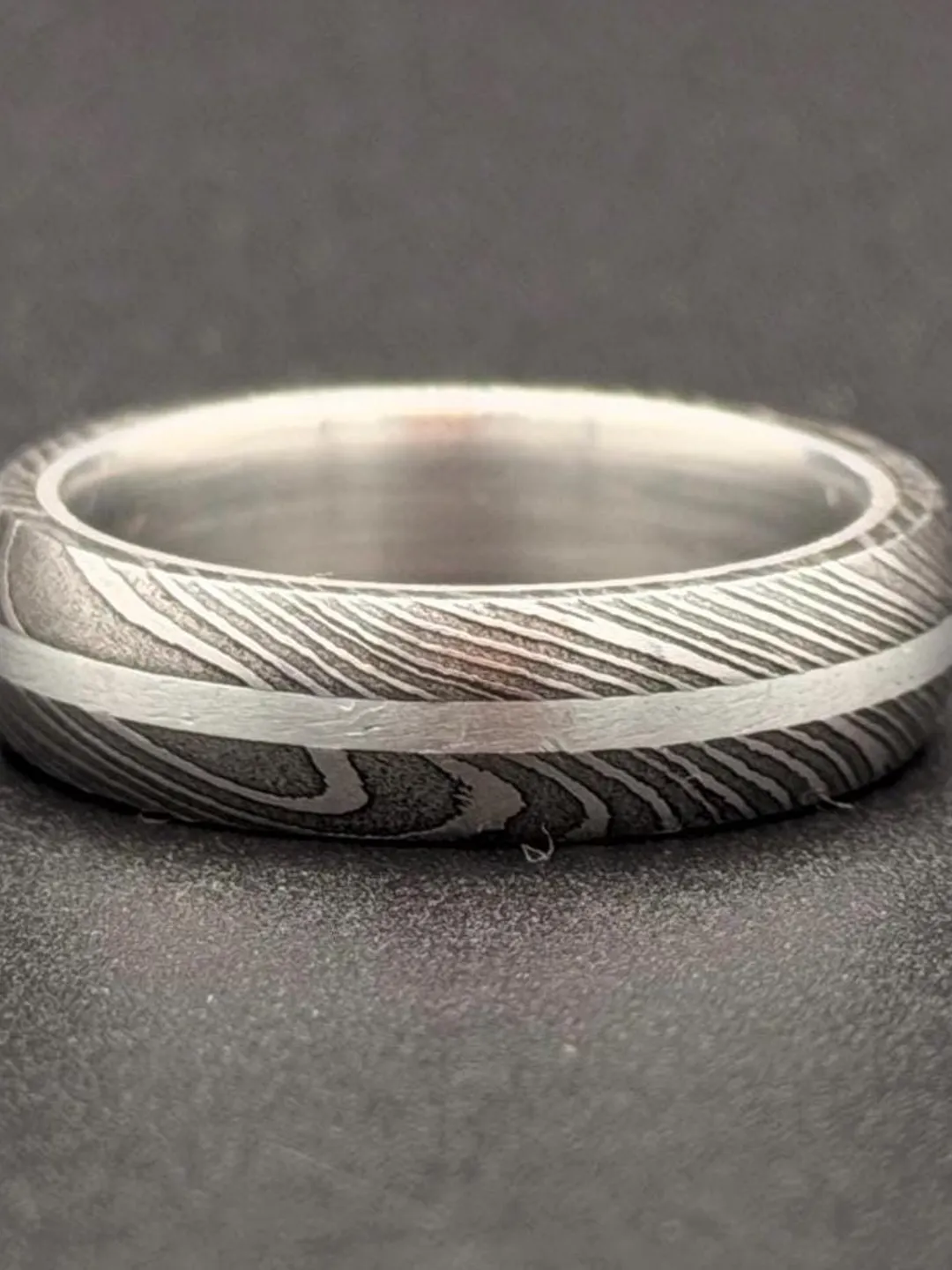 Hand-Forged Damascus Steel Ring with Titanium liner, Minimalist, Custom Band