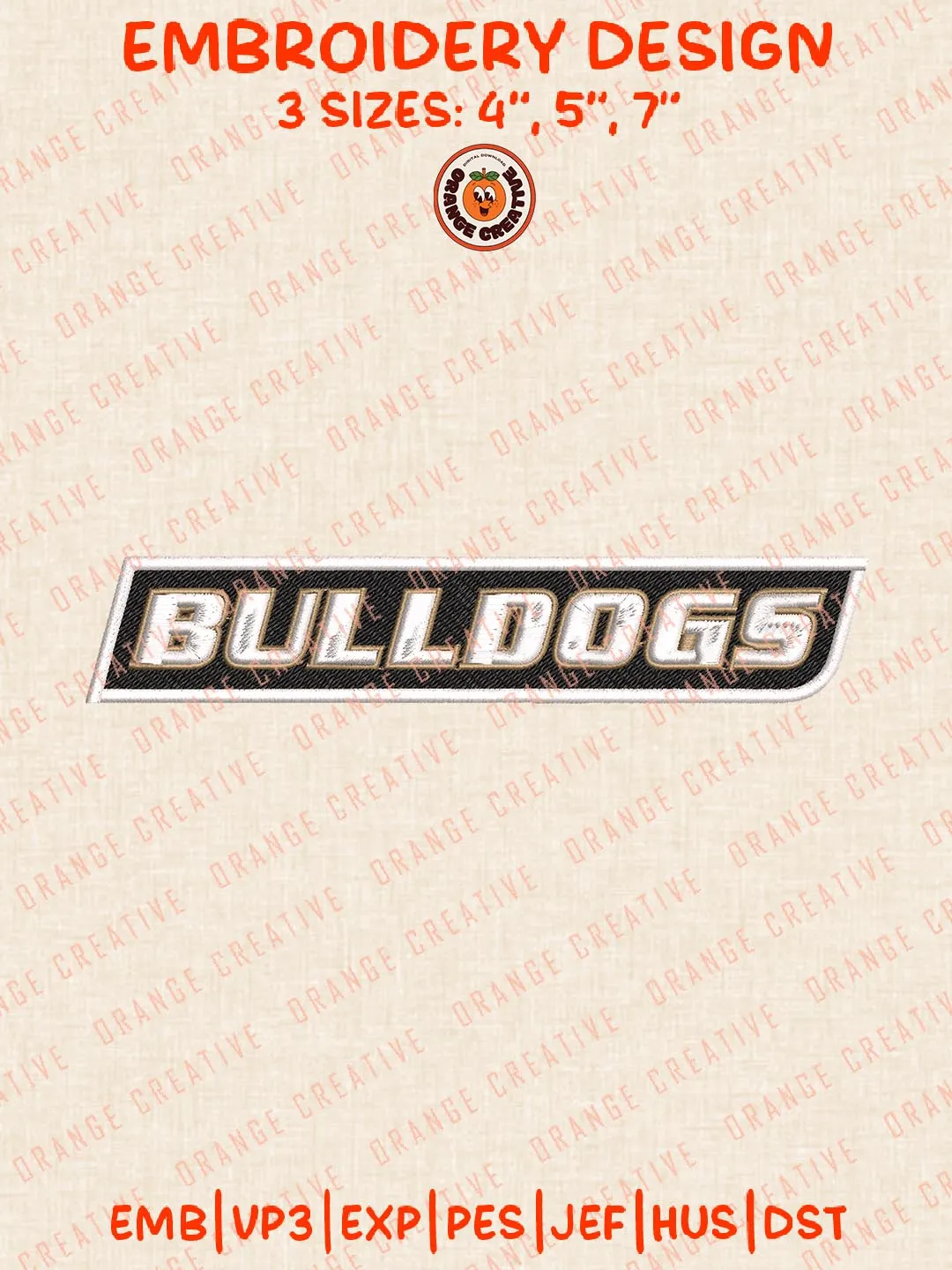 NCAA Bulldogs Embroidery Design, NCAA Bryant Bulldogs Team Logo Embroidery Design, Machine Embroidery Design File, 4 Sizes, Custom Size, Digital Download